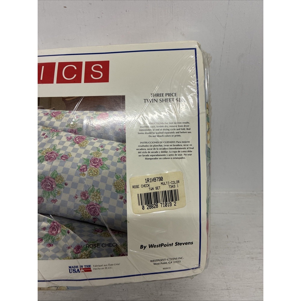 Vintage Westpoint Stevens Basics Rose Check Twin 3 Piece Sheet Set New - Picture 3 of 5